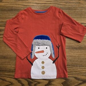 Mini Boden Snowman Shirt - Size 5-6 - Fluffy Hat - Long Sleeved Shirt Winter